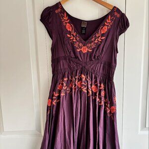 Lithe (Anthropologie) purple embroidered dress